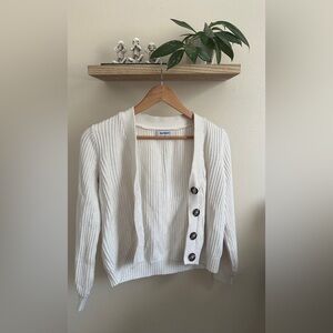 Old Navy White Cardigan Sweater with Ribbed Knit and V-Neck